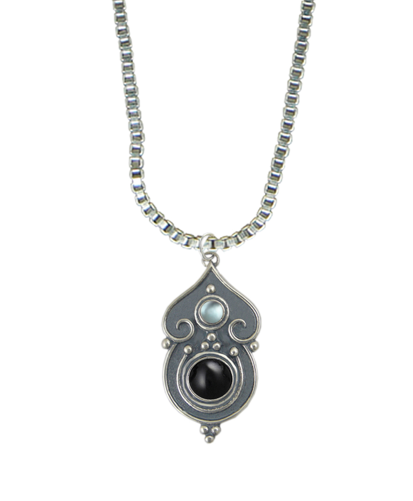 Sterling Silver Necklace Black Onyx And Blue Topaz